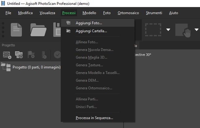 Aerofotogrammetria da drone: Agisoft Photoscan aggiungi foto