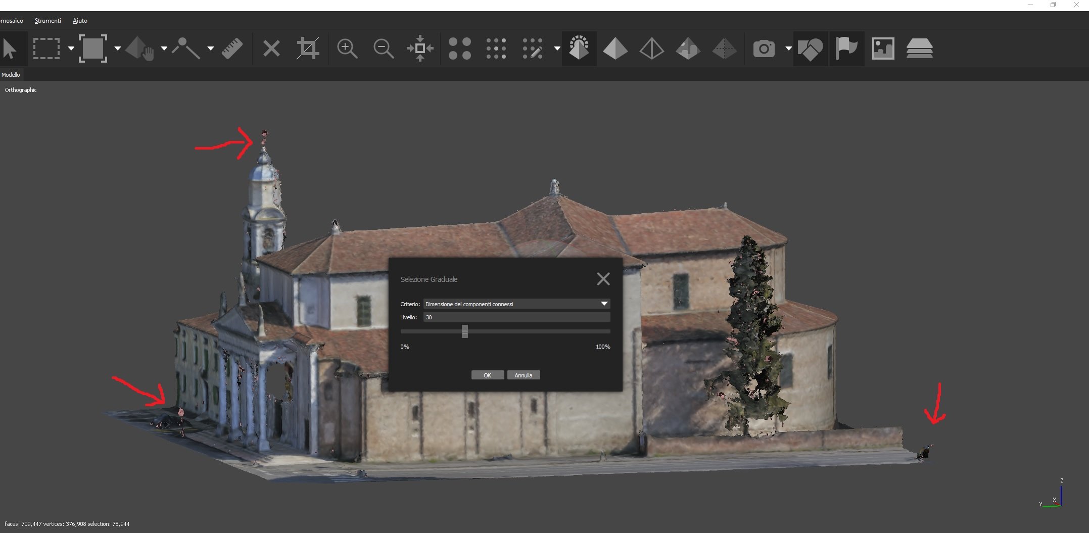 Aerofotogrammetria con drone e Agisoft Photoscan: selezione graduale